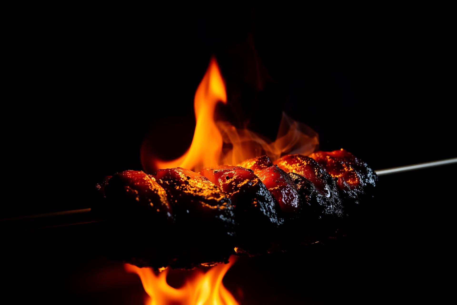 Al pastor spinning on the trompo, flames rising